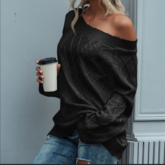 Off shoulder fall cable knit sweater - Picture 4 of 12